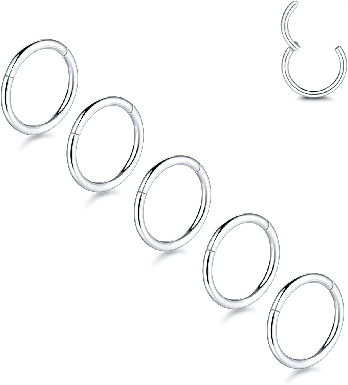Aumeo 14G 16G 18G 20G Nose Ring Hoop Stainless Steel Hinged Segment Rings Hoops Nose Clicker Ring Tragus Helix Cartilage Daith Rook Earring Piercing Jewelry for Women Men - QIAO CrystalQIAO CrystalQIAO Crystal