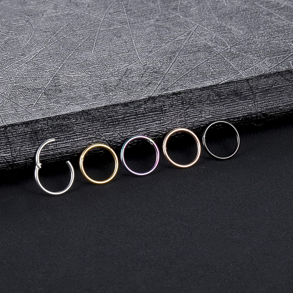 Aumeo 14G 16G 18G 20G Nose Ring Hoop Stainless Steel Hinged Segment Rings Hoops Nose Clicker Ring Tragus Helix Cartilage Daith Rook Earring Piercing Jewelry for Women Men - QIAO CrystalQIAO CrystalQIAO Crystal