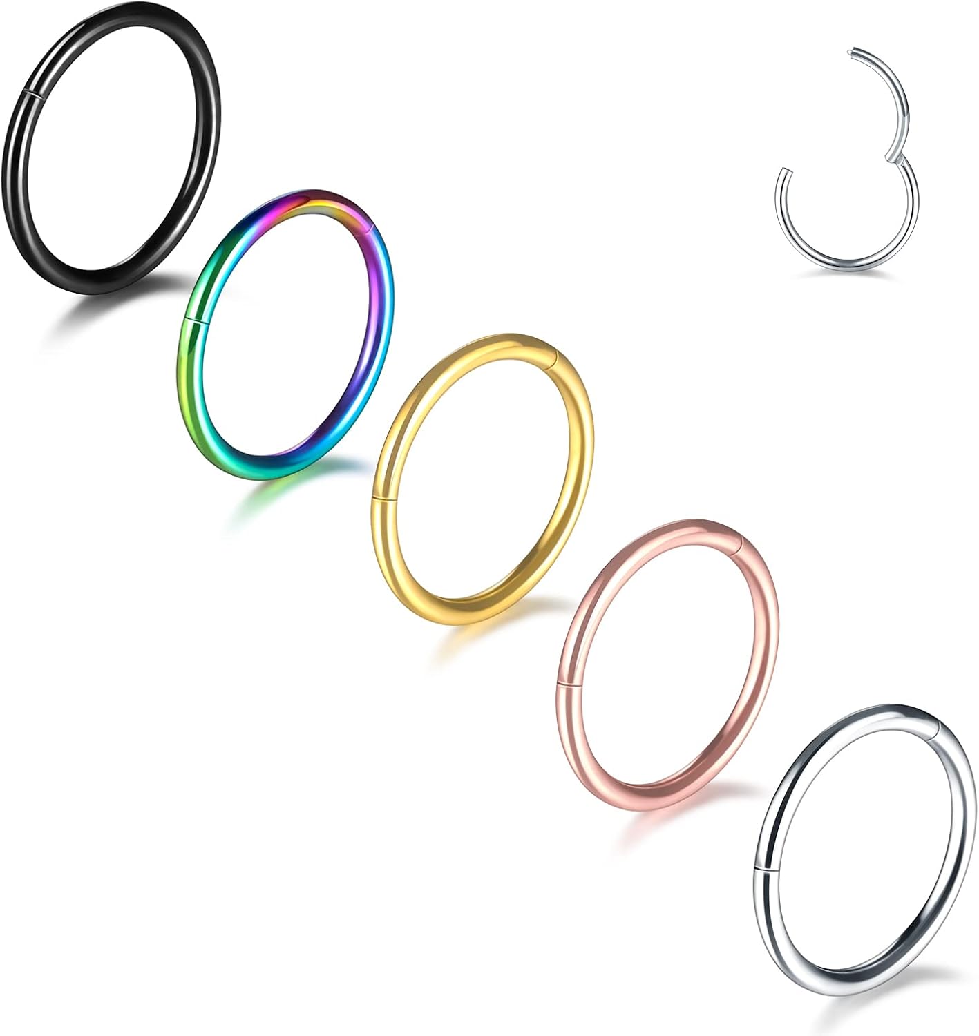 Aumeo 14G 16G 18G 20G Nose Ring Hoop Stainless Steel Hinged Segment Rings Hoops Nose Clicker Ring Tragus Helix Cartilage Daith Rook Earring Piercing Jewelry for Women Men - QIAO CrystalQIAO CrystalQIAO Crystal