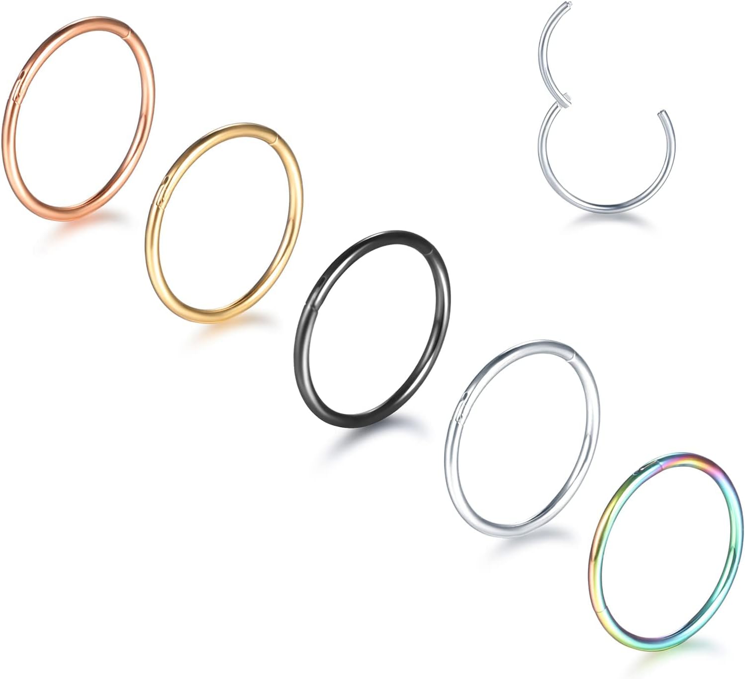 Aumeo 14G 16G 18G 20G Nose Ring Hoop Stainless Steel Hinged Segment Rings Hoops Nose Clicker Ring Tragus Helix Cartilage Daith Rook Earring Piercing Jewelry for Women Men - QIAO CrystalQIAO CrystalQIAO Crystal