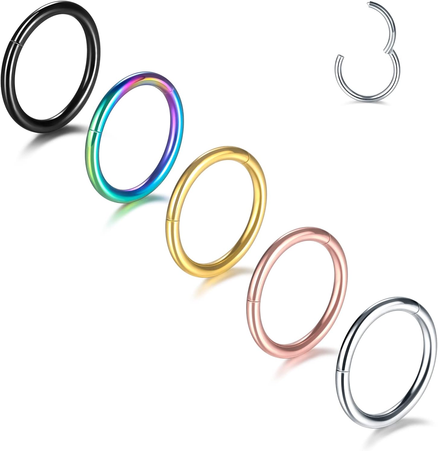 Aumeo 14G 16G 18G 20G Nose Ring Hoop Stainless Steel Hinged Segment Rings Hoops Nose Clicker Ring Tragus Helix Cartilage Daith Rook Earring Piercing Jewelry for Women Men - QIAO CrystalQIAO CrystalQIAO Crystal