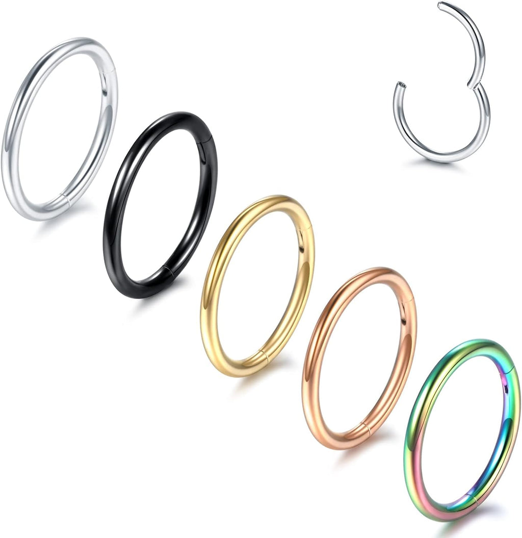 Aumeo 14G 16G 18G 20G Nose Ring Hoop Stainless Steel Hinged Segment Rings Hoops Nose Clicker Ring Tragus Helix Cartilage Daith Rook Earring Piercing Jewelry for Women Men - QIAO CrystalQIAO CrystalQIAO Crystal