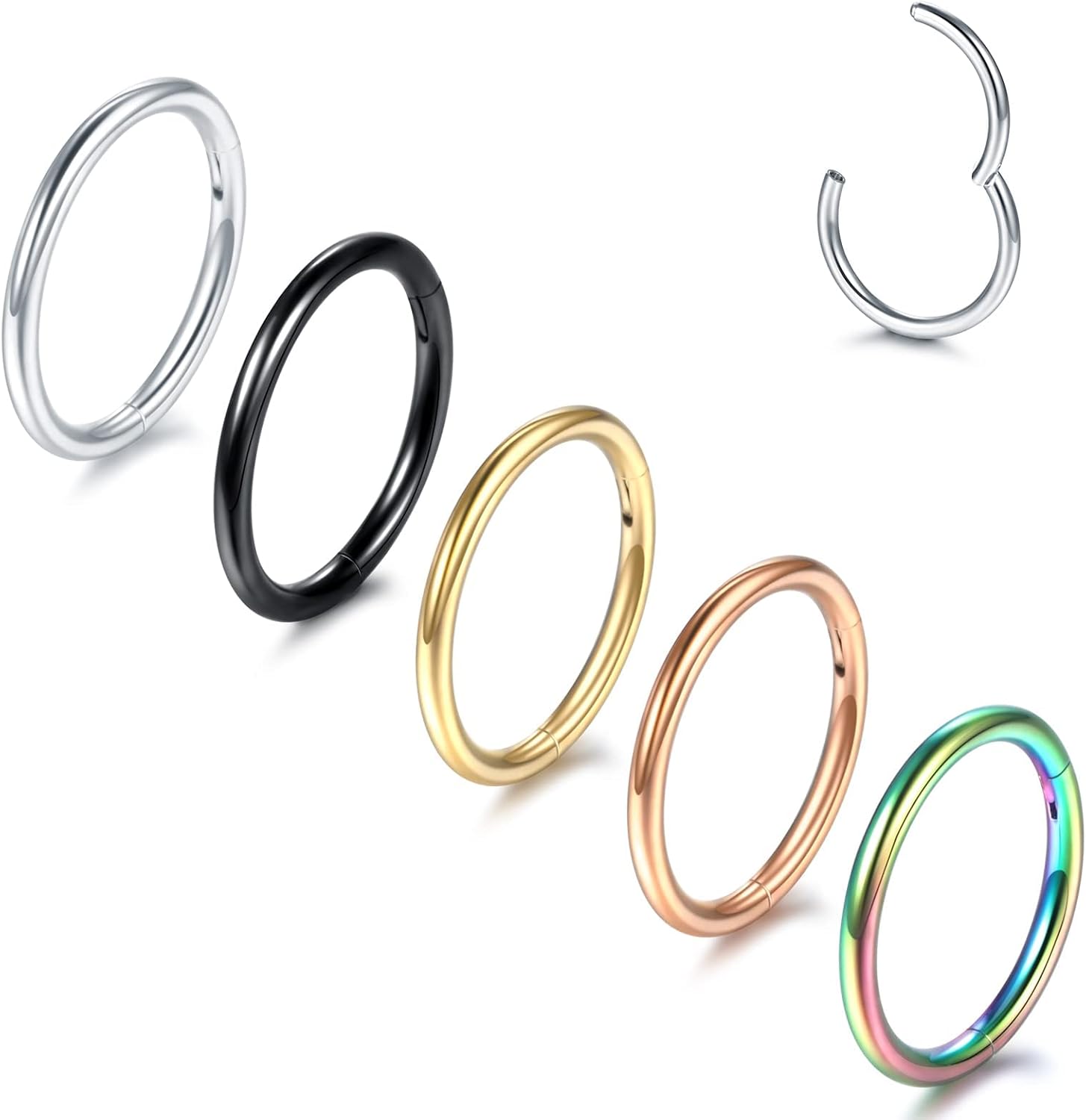 Aumeo 14G 16G 18G 20G Nose Ring Hoop Stainless Steel Hinged Segment Rings Hoops Nose Clicker Ring Tragus Helix Cartilage Daith Rook Earring Piercing Jewelry for Women Men - QIAO CrystalQIAO CrystalQIAO Crystal