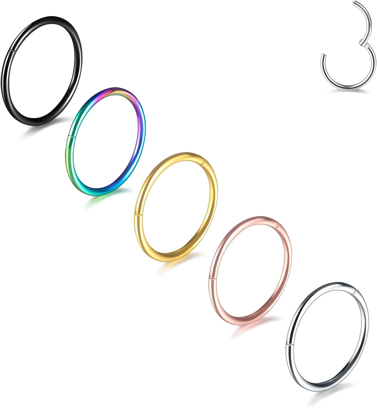 Aumeo 14G 16G 18G 20G Nose Ring Hoop Stainless Steel Hinged Segment Rings Hoops Nose Clicker Ring Tragus Helix Cartilage Daith Rook Earring Piercing Jewelry for Women Men - QIAO CrystalQIAO CrystalQIAO Crystal