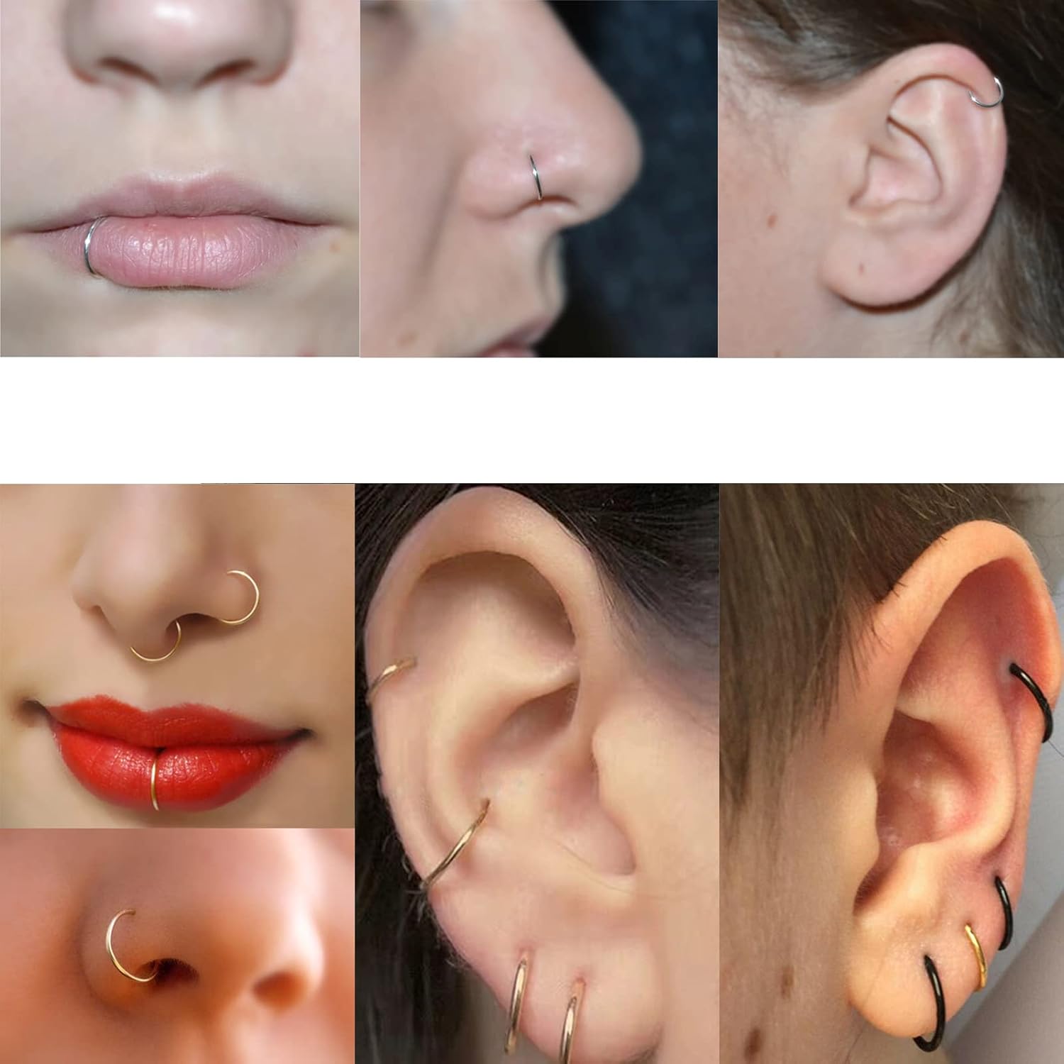 Aumeo 14G 16G 18G 20G Nose Ring Hoop Stainless Steel Hinged Segment Rings Hoops Nose Clicker Ring Tragus Helix Cartilage Daith Rook Earring Piercing Jewelry for Women Men - QIAO CrystalQIAO CrystalQIAO Crystal