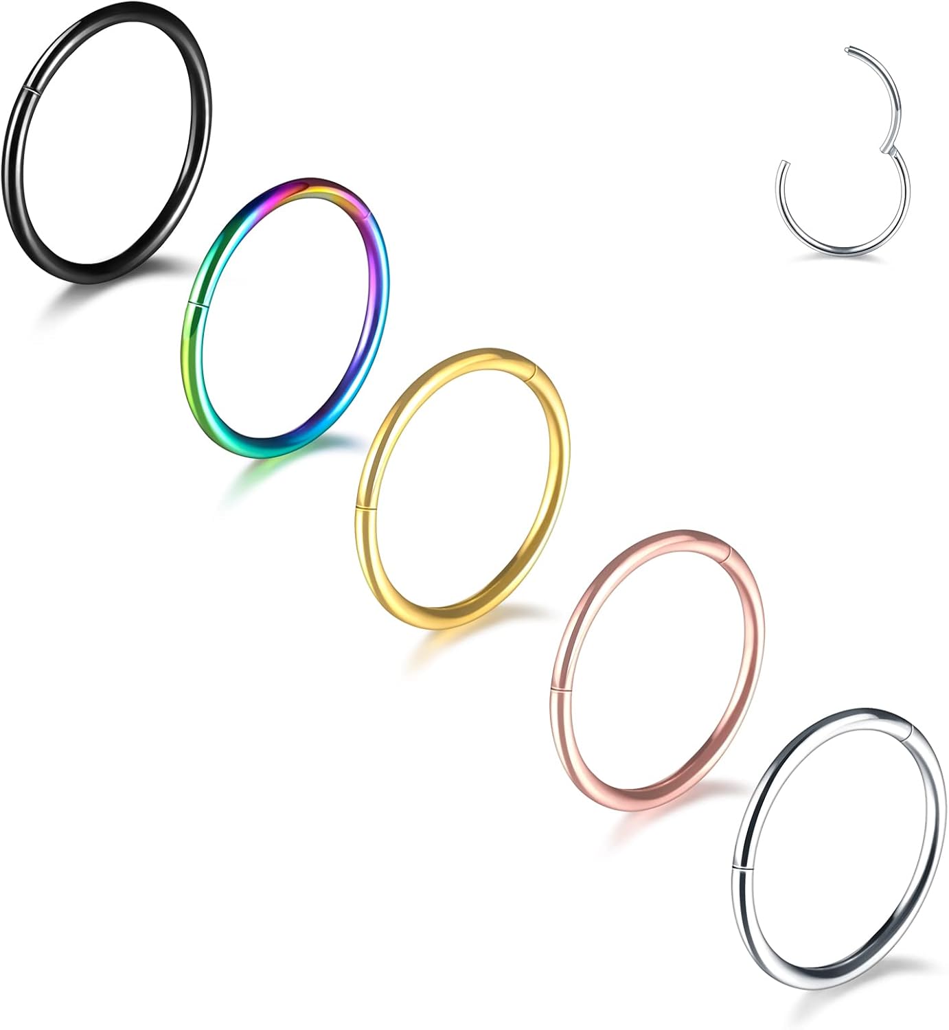 Aumeo 14G 16G 18G 20G Nose Ring Hoop Stainless Steel Hinged Segment Rings Hoops Nose Clicker Ring Tragus Helix Cartilage Daith Rook Earring Piercing Jewelry for Women Men - QIAO CrystalQIAO CrystalQIAO Crystal