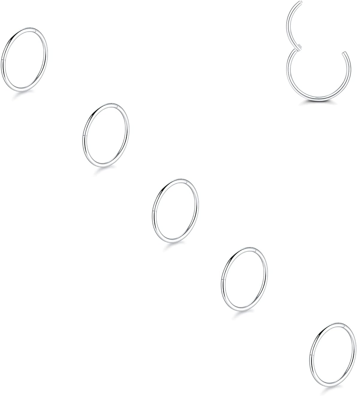 Aumeo 14G 16G 18G 20G Nose Ring Hoop Stainless Steel Hinged Segment Rings Hoops Nose Clicker Ring Tragus Helix Cartilage Daith Rook Earring Piercing Jewelry for Women Men - QIAO CrystalQIAO CrystalQIAO Crystal