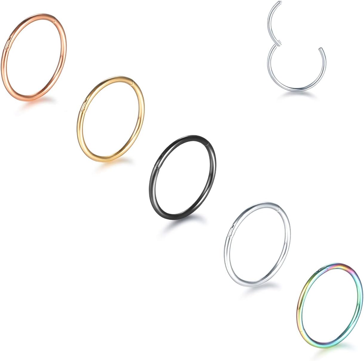 Aumeo 14G 16G 18G 20G Nose Ring Hoop Stainless Steel Hinged Segment Rings Hoops Nose Clicker Ring Tragus Helix Cartilage Daith Rook Earring Piercing Jewelry for Women Men - QIAO CrystalQIAO CrystalQIAO Crystal