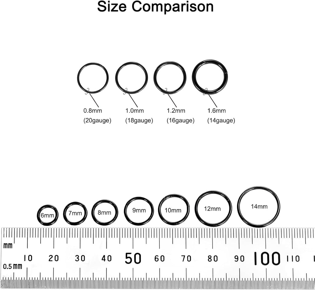 Aumeo 14G 16G 18G 20G Nose Ring Hoop Stainless Steel Hinged Segment Rings Hoops Nose Clicker Ring Tragus Helix Cartilage Daith Rook Earring Piercing Jewelry for Women Men - QIAO CrystalQIAO CrystalQIAO Crystal