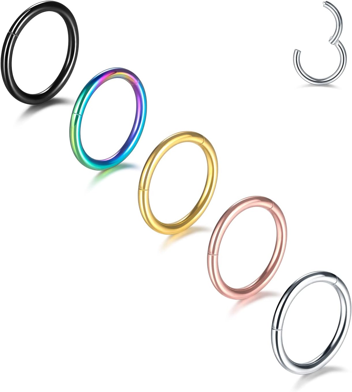 Aumeo 14G 16G 18G 20G Nose Ring Hoop Stainless Steel Hinged Segment Rings Hoops Nose Clicker Ring Tragus Helix Cartilage Daith Rook Earring Piercing Jewelry for Women Men - QIAO CrystalQIAO CrystalQIAO Crystal