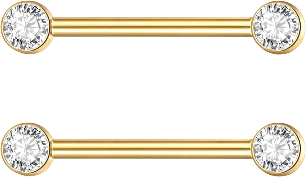 Aumeo 14G G23 Titanium Internally Threaded Nipple Rings Gold Nipple Piercing Jewelry for Women - QIAO CrystalQIAO CrystalQIAO Crystal