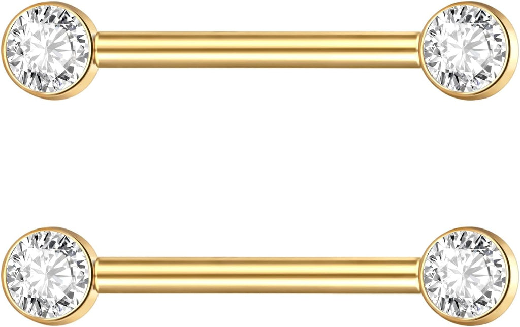 Aumeo 14G G23 Titanium Internally Threaded Nipple Rings Gold Nipple Piercing Jewelry for Women - QIAO CrystalQIAO CrystalQIAO Crystal