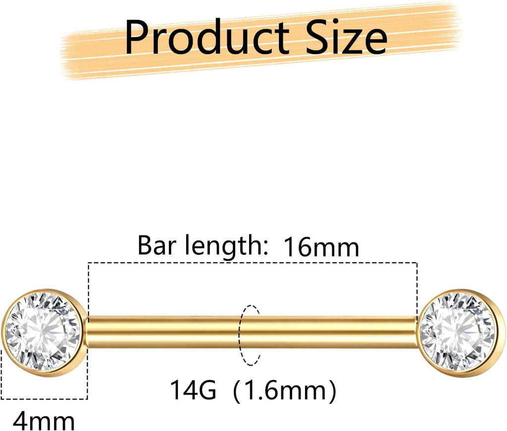 Aumeo 14G G23 Titanium Internally Threaded Nipple Rings Gold Nipple Piercing Jewelry for Women - QIAO CrystalQIAO CrystalQIAO Crystal