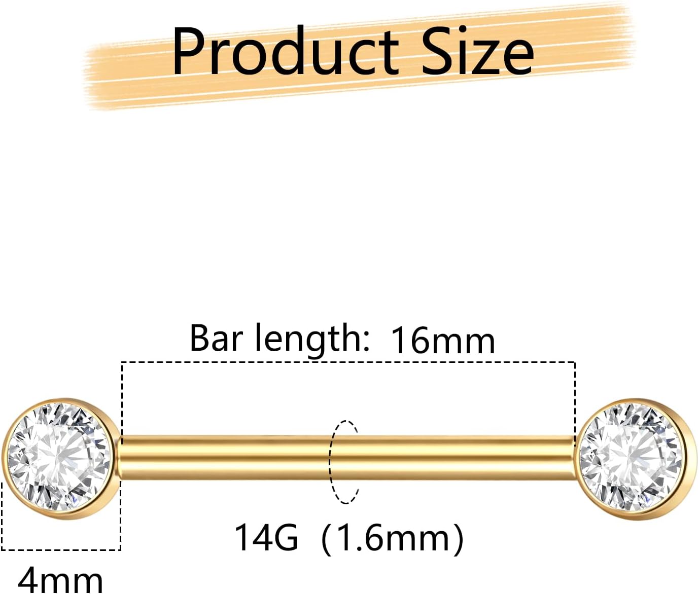 Aumeo 14G G23 Titanium Internally Threaded Nipple Rings Gold Nipple Piercing Jewelry for Women - QIAO CrystalQIAO CrystalQIAO Crystal