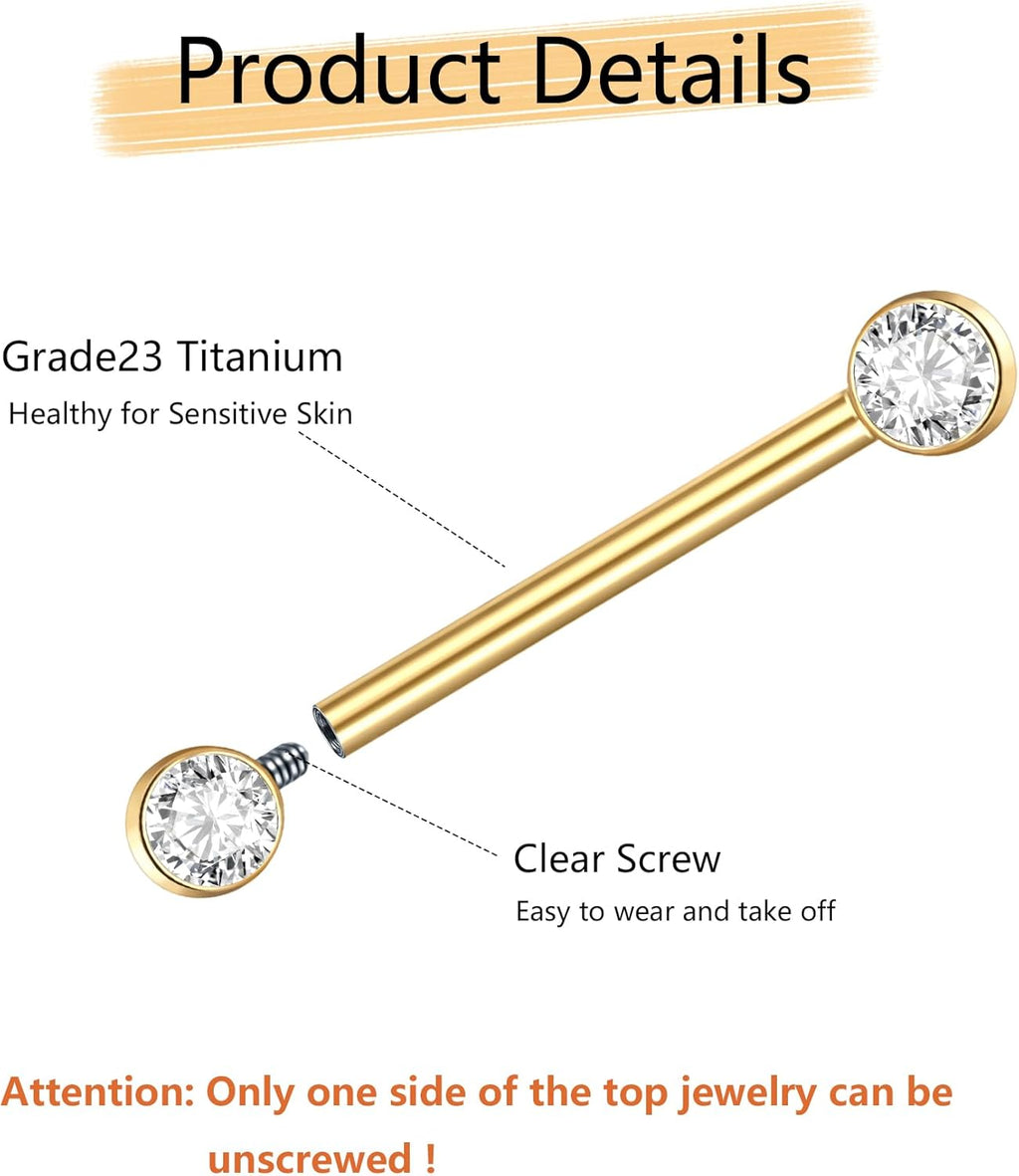 Aumeo 14G G23 Titanium Internally Threaded Nipple Rings Gold Nipple Piercing Jewelry for Women - QIAO CrystalQIAO CrystalQIAO Crystal