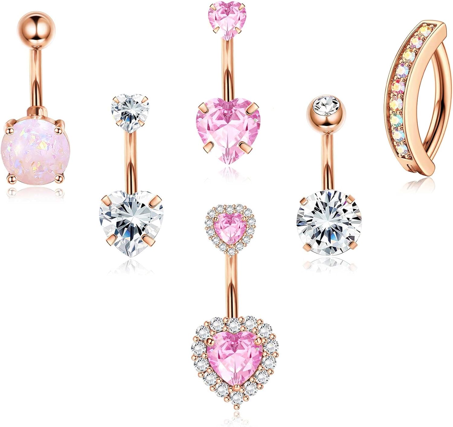 Belly Buton Ring Surgical Stainless Steel Belly Button Rings Hypoallergenic Belly Rings for Women Cute Pink CZ Heart Clicker Belly Button Piercings Navel Piercings Jewelry - 我的商店我的商店我的商店