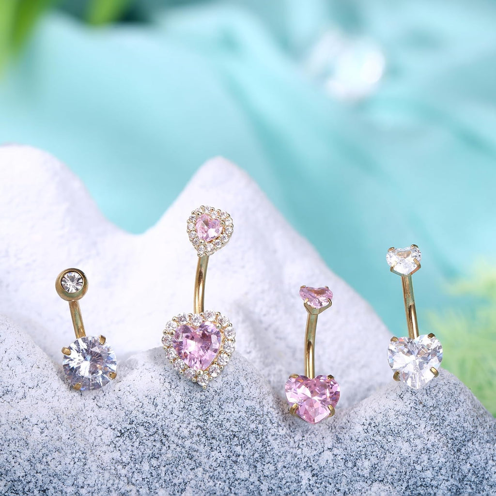 Belly Buton Ring Surgical Stainless Steel Belly Button Rings Hypoallergenic Belly Rings for Women Cute Pink CZ Heart Clicker Belly Button Piercings Navel Piercings Jewelry - 我的商店我的商店我的商店