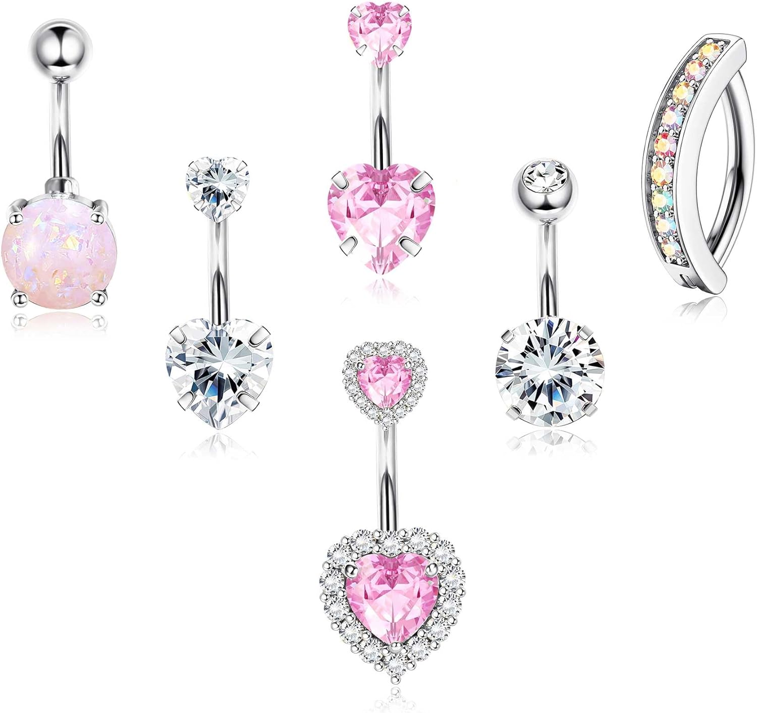 Belly Buton Ring Surgical Stainless Steel Belly Button Rings Hypoallergenic Belly Rings for Women Cute Pink CZ Heart Clicker Belly Button Piercings Navel Piercings Jewelry - 我的商店我的商店我的商店