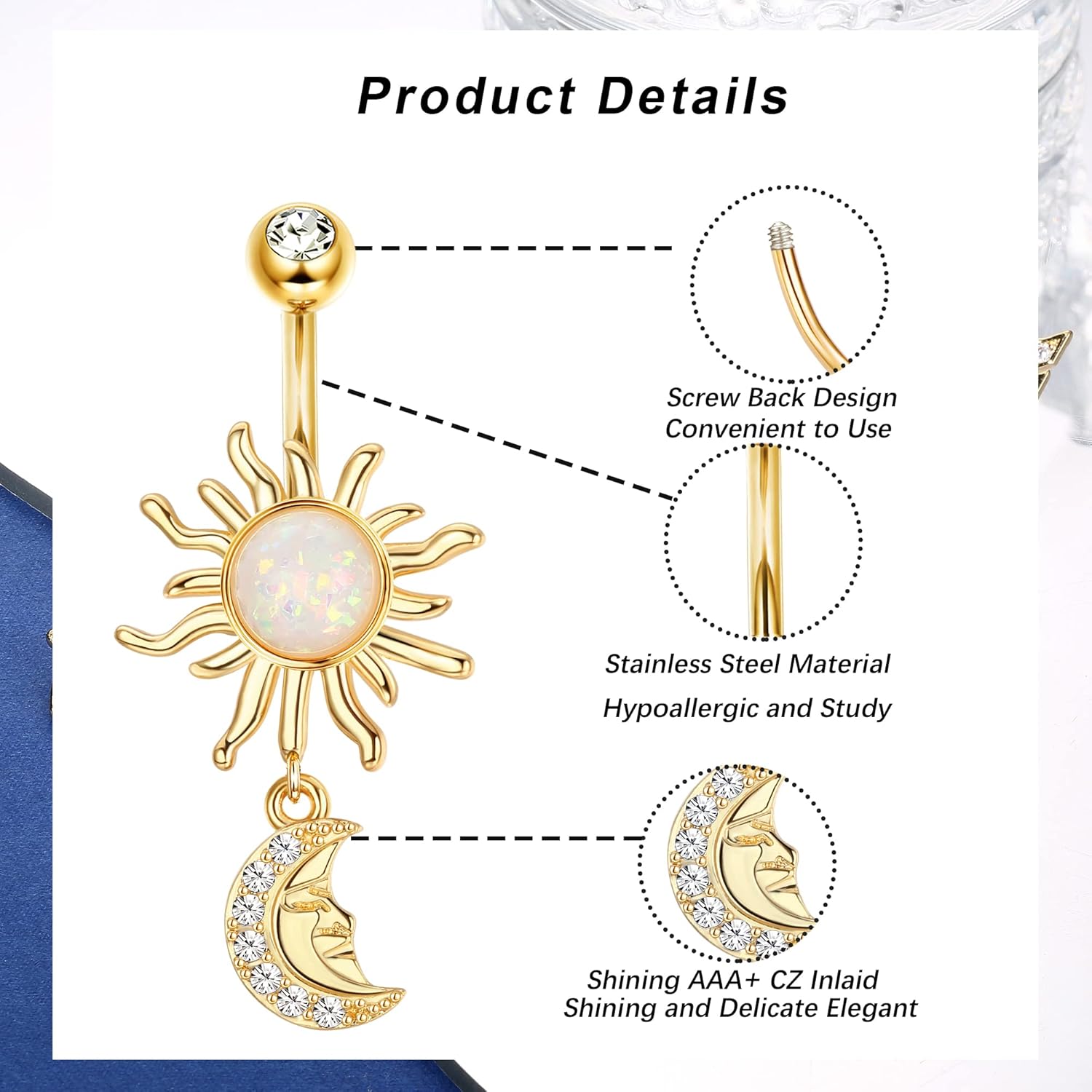 Belly Buton Rings Surgical Stainless Steel Belly Button Ring for Women Dangle Belly Button Rings Butterfly Cubic Zirconia Navel Barbell Body Piercing - 我的商店我的商店我的商店