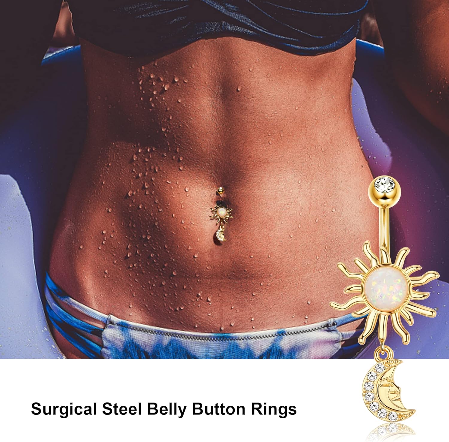 Belly Buton Rings Surgical Stainless Steel Belly Button Ring for Women Dangle Belly Button Rings Butterfly Cubic Zirconia Navel Barbell Body Piercing - 我的商店我的商店我的商店
