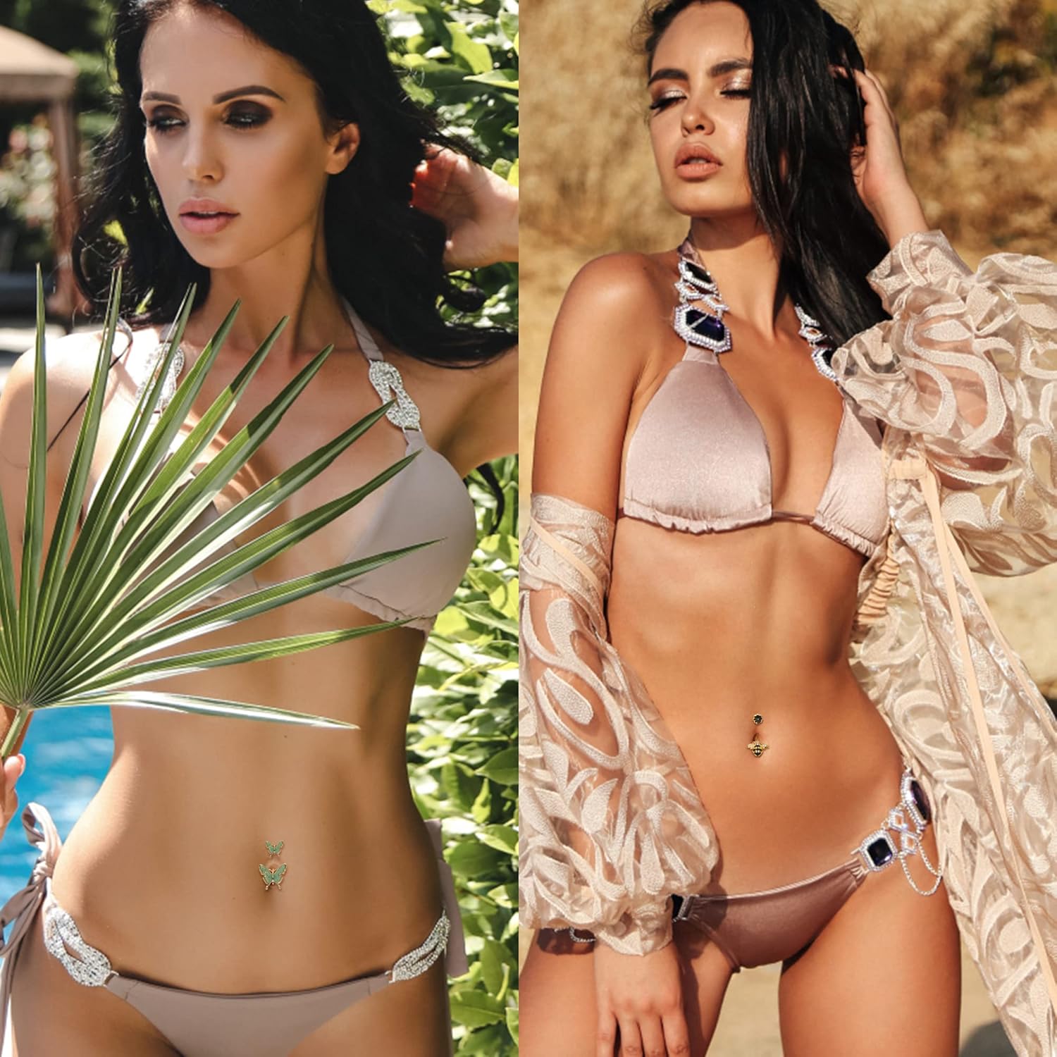 Belly Buton Rings Surgical Stainless Steel Belly Button Ring for Women Dangle Belly Button Rings Butterfly Cubic Zirconia Navel Barbell Body Piercing - 我的商店我的商店我的商店