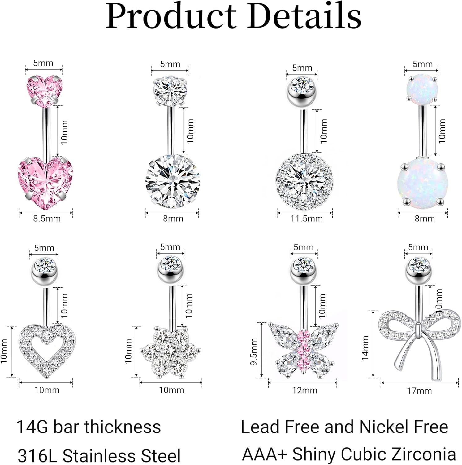 Belly Button Ring 14G Belly Piercing Jewelry Navel Rings Stainless Steel Belly Rings - 我的商店我的商店我的商店