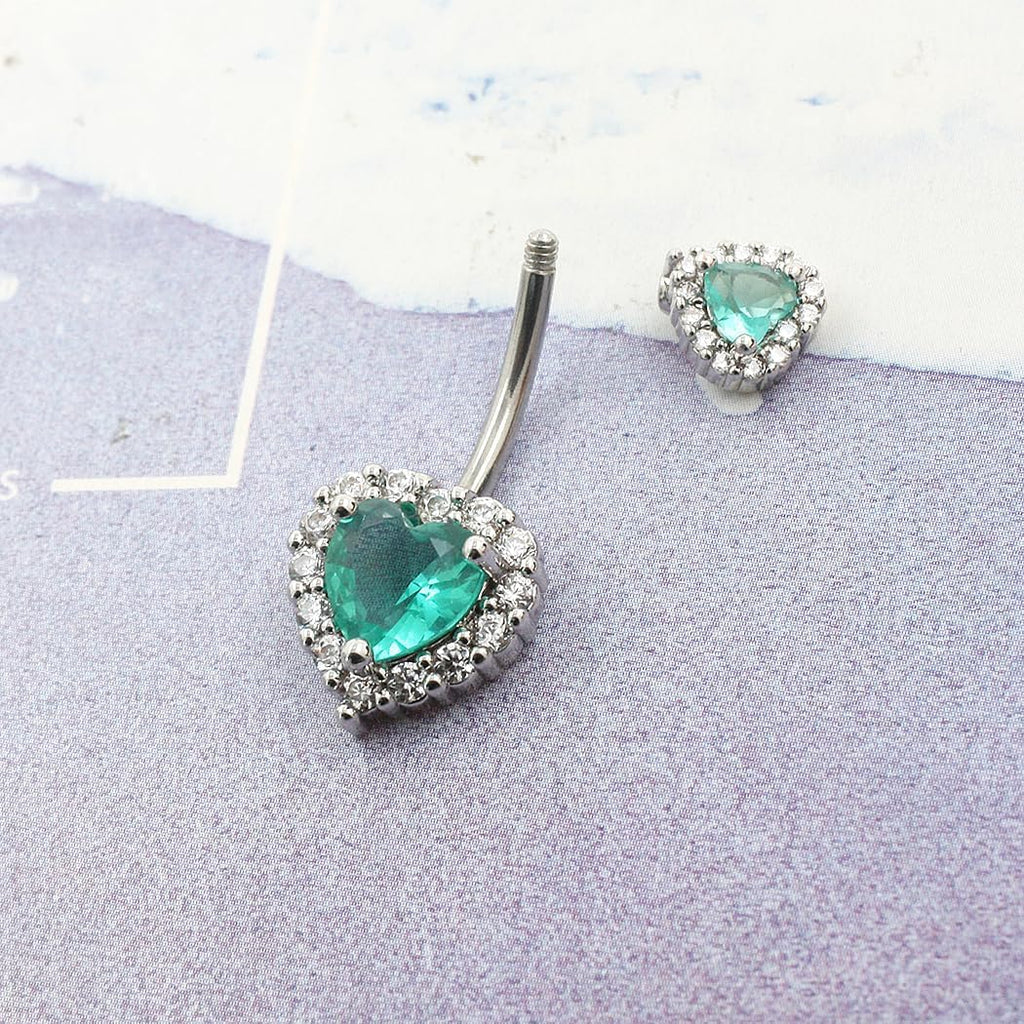 Belly Button Ring Belly Piercing Heart CZ Lake Green Stainless Steel - 我的商店我的商店我的商店