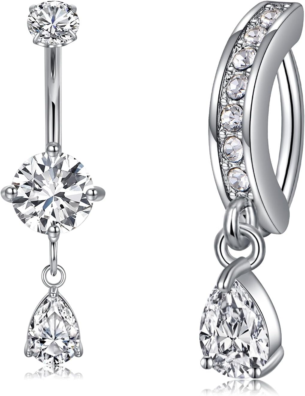 Belly Button Ring Clear CZ Dangle Belly Button Piercing Belly Rings Dangle Belly Button Rings Surgical Steel Teardrop Dangle Belly Button Jewelry for Women Silver Gold - 我的商店我的商店我的商店