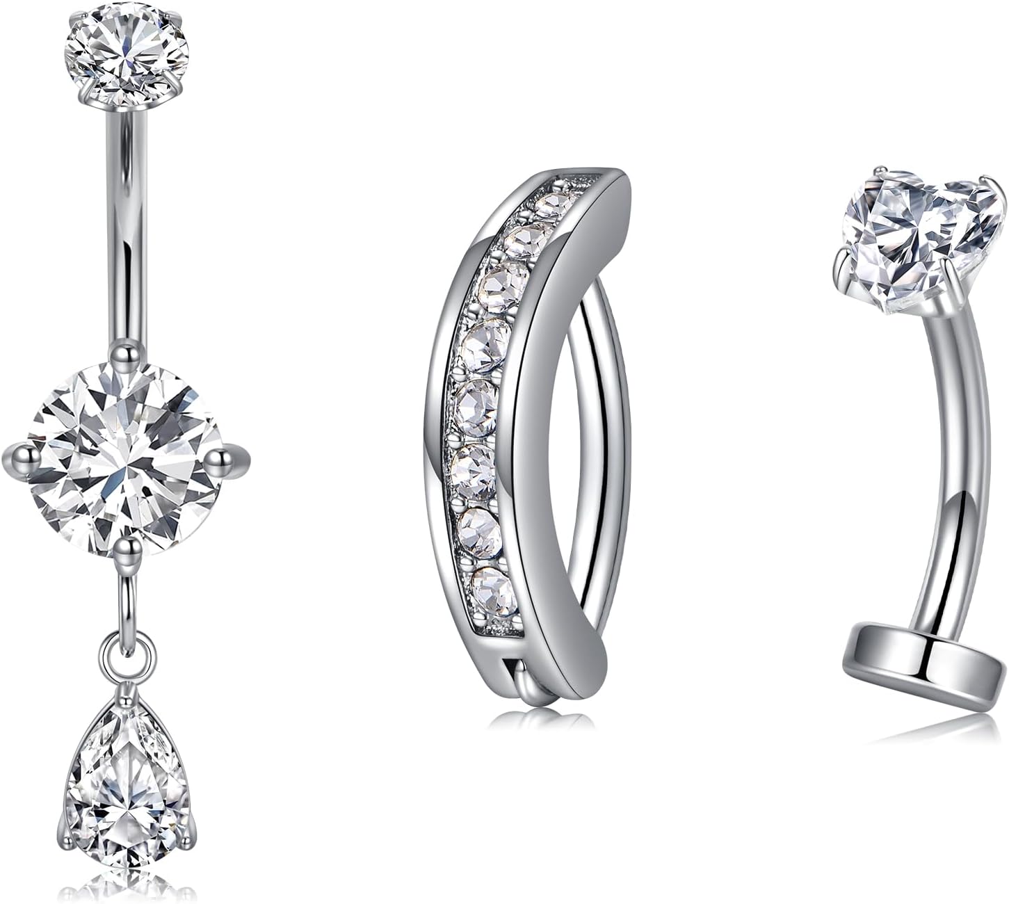Belly Button Ring Clear CZ Dangle Belly Button Piercing Belly Rings Dangle Belly Button Rings Surgical Steel Teardrop Dangle Belly Button Jewelry for Women Silver Gold - 我的商店我的商店我的商店