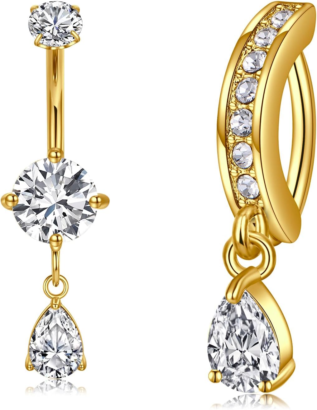 Belly Button Ring Clear CZ Dangle Belly Button Piercing Belly Rings Dangle Belly Button Rings Surgical Steel Teardrop Dangle Belly Button Jewelry for Women Silver Gold - 我的商店我的商店我的商店