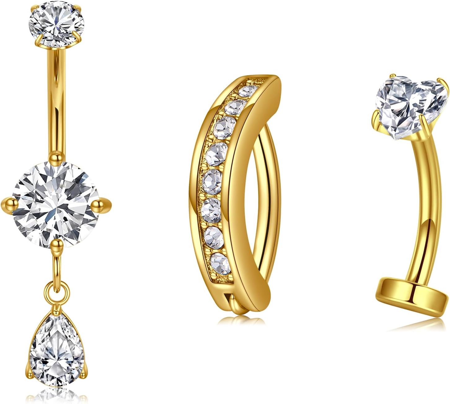 Belly Button Ring Clear CZ Dangle Belly Button Piercing Belly Rings Dangle Belly Button Rings Surgical Steel Teardrop Dangle Belly Button Jewelry for Women Silver Gold - 我的商店我的商店我的商店