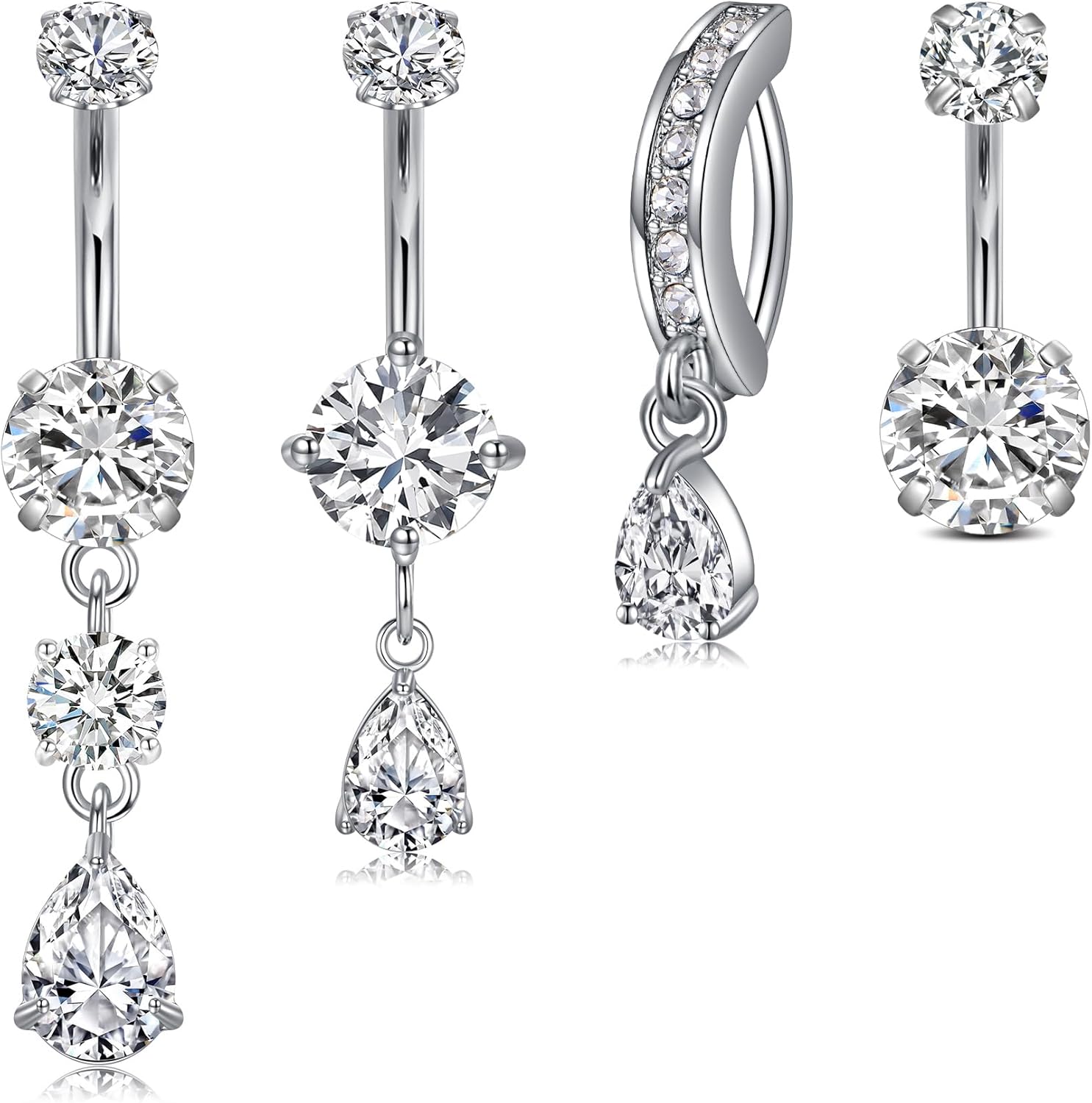 Belly Button Ring Clear CZ Dangle Belly Button Piercing Belly Rings Dangle Belly Button Rings Surgical Steel Teardrop Dangle Belly Button Jewelry for Women Silver Gold - 我的商店我的商店我的商店