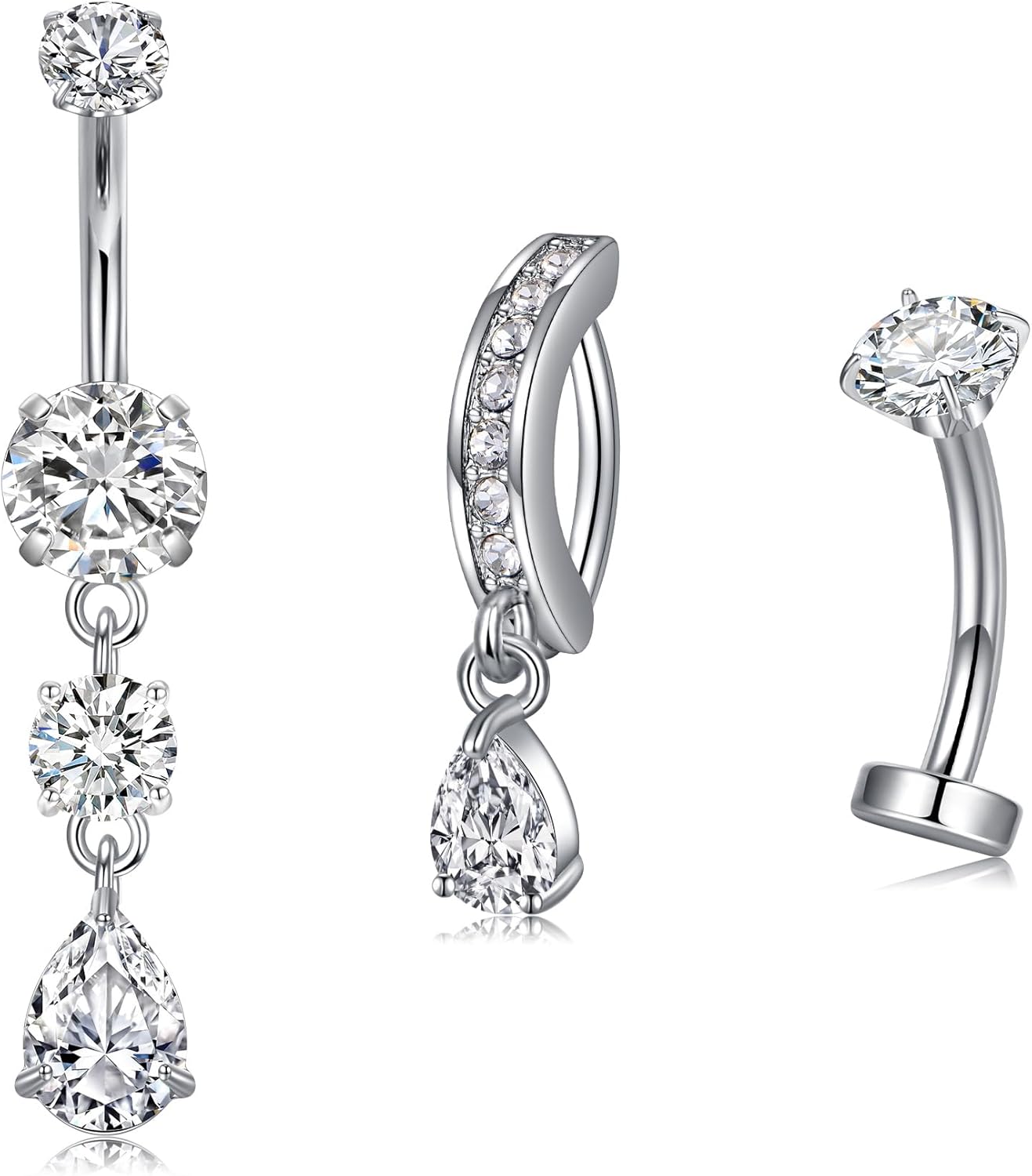 Belly Button Ring Clear CZ Dangle Belly Button Piercing Belly Rings Dangle Belly Button Rings Surgical Steel Teardrop Dangle Belly Button Jewelry for Women Silver Gold - 我的商店我的商店我的商店