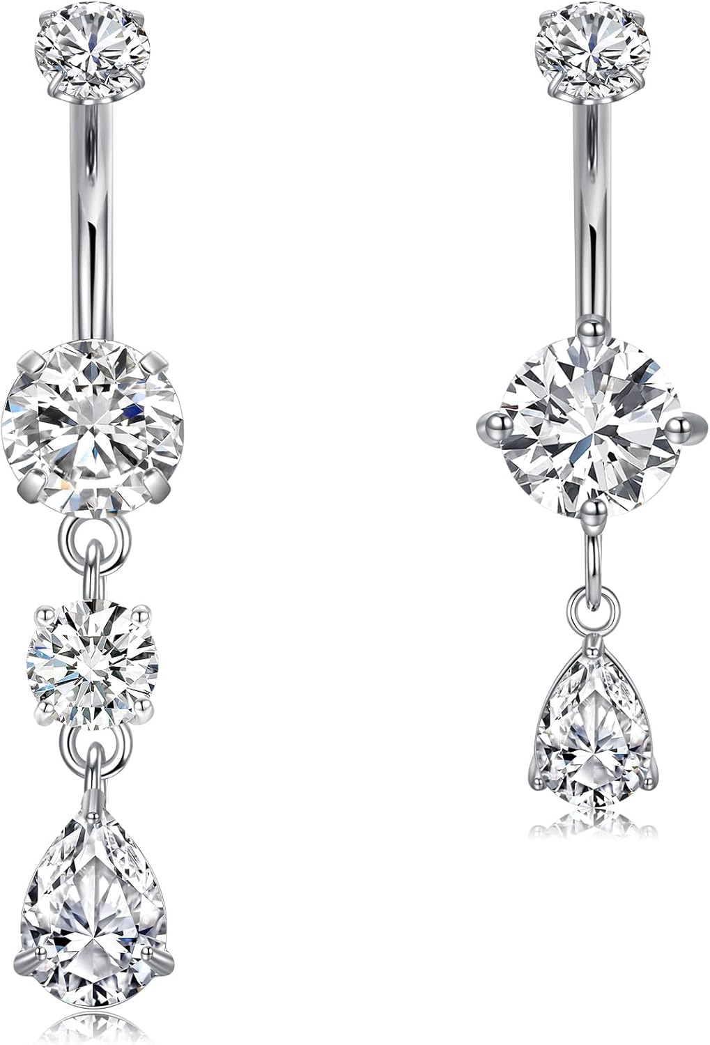 Belly Button Ring Clear CZ Dangle Belly Button Piercing Belly Rings Dangle Belly Button Rings Surgical Steel Teardrop Dangle Belly Button Jewelry for Women Silver Gold - 我的商店我的商店我的商店