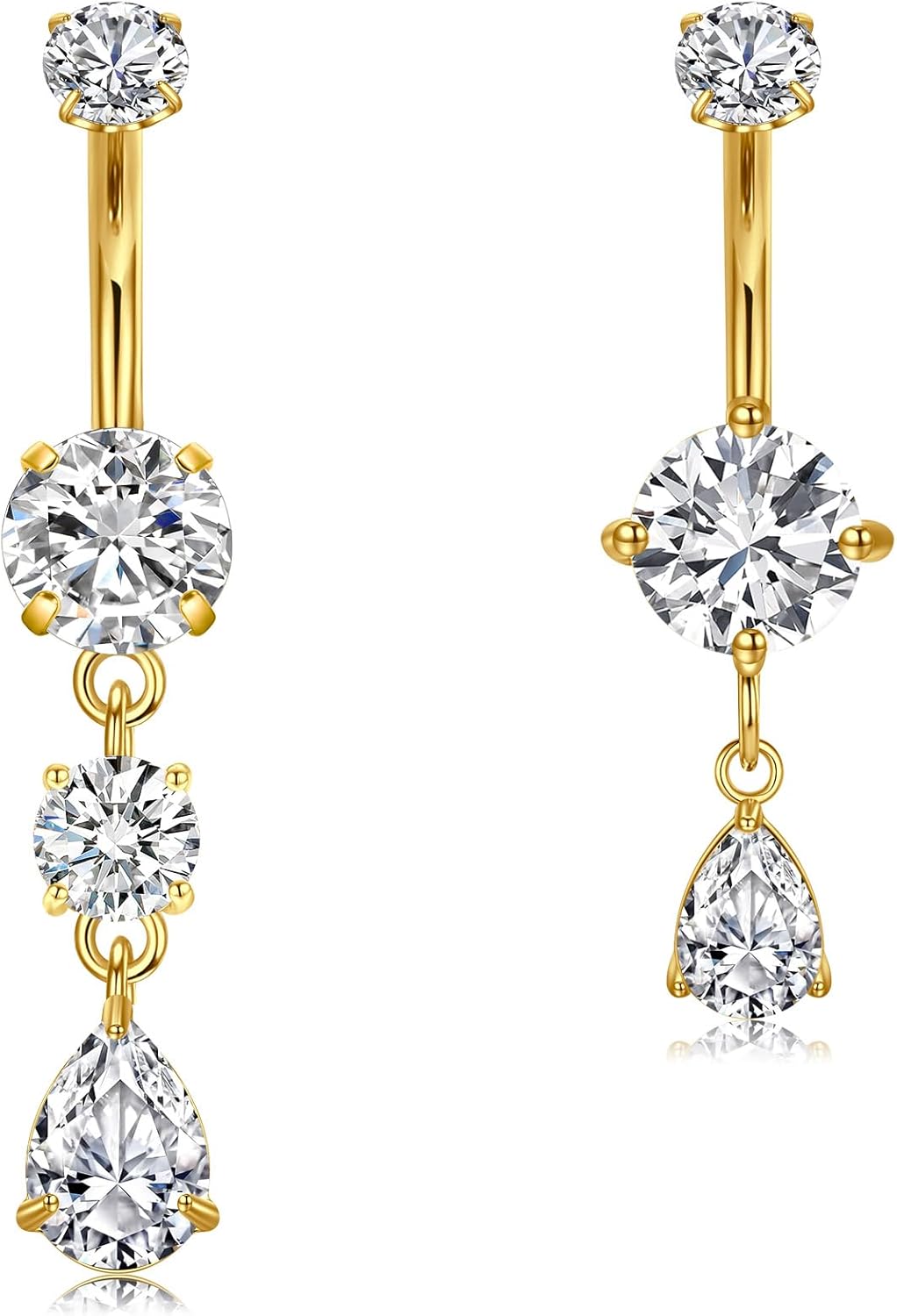 Belly Button Ring Clear CZ Dangle Belly Button Piercing Belly Rings Dangle Belly Button Rings Surgical Steel Teardrop Dangle Belly Button Jewelry for Women Silver Gold - 我的商店我的商店我的商店