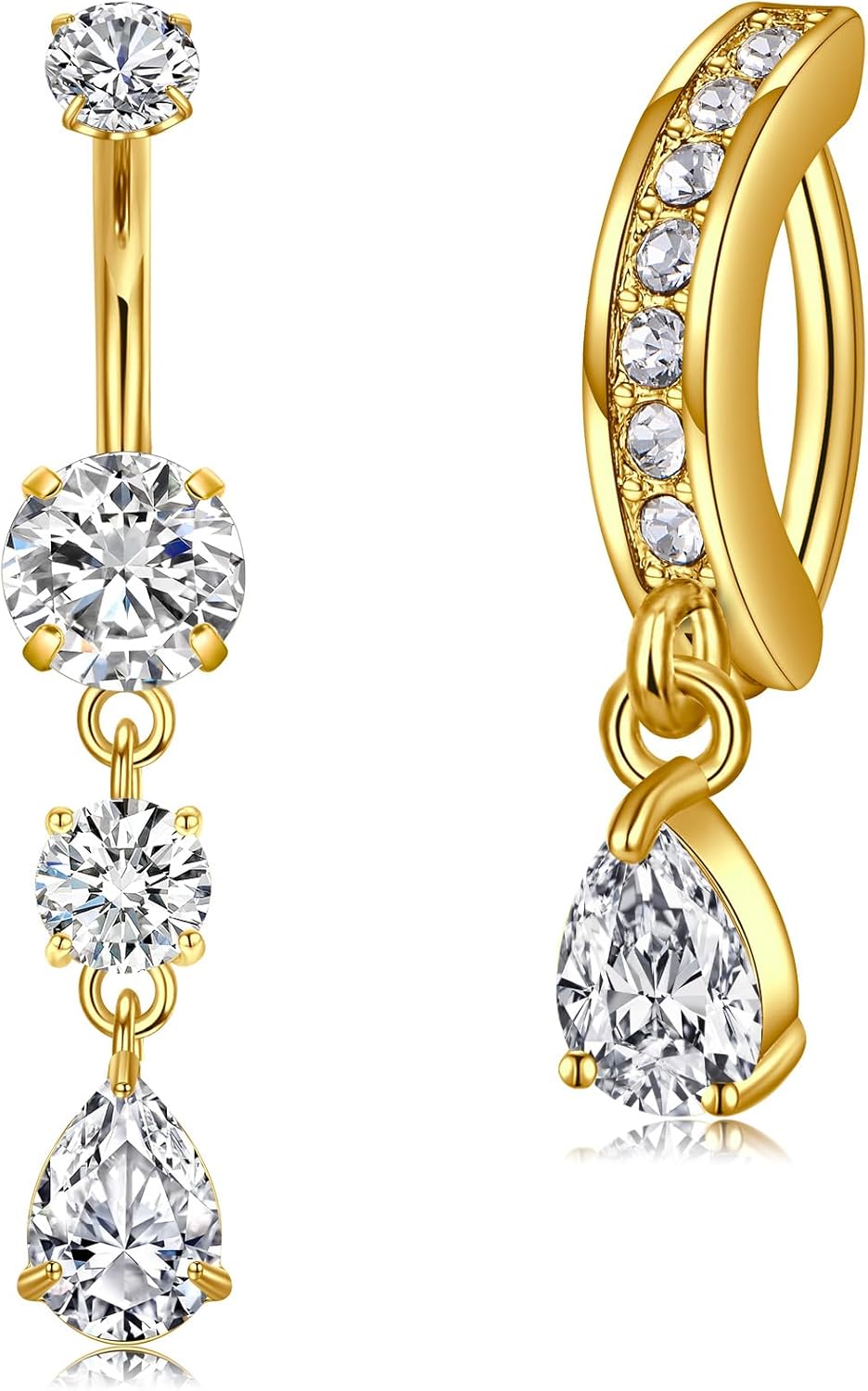 Belly Button Ring Clear CZ Dangle Belly Button Piercing Belly Rings Dangle Belly Button Rings Surgical Steel Teardrop Dangle Belly Button Jewelry for Women Silver Gold - 我的商店我的商店我的商店