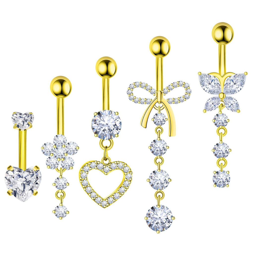 Belly Button Ring Dangle Stainless Steel Belly Rings 14G Belly Button Piercing Cute Navel Ring Belly Piercing Jewelry - QIAO Crystal我的商店QIAO Crystal