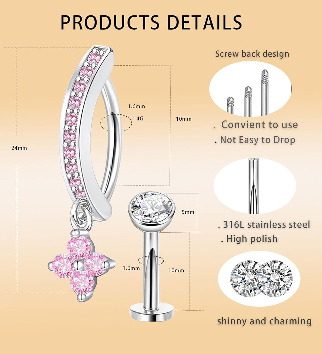 Belly Button Ring Dangle Surgical Stainless Steel Clicker Belly Rings 14G Floating Belly Piercing Cute Cherry Butterfly Heart Navel Ring Belly Button Piercing Jewelry Barbell for Women - 我的商店我的商店我的商店