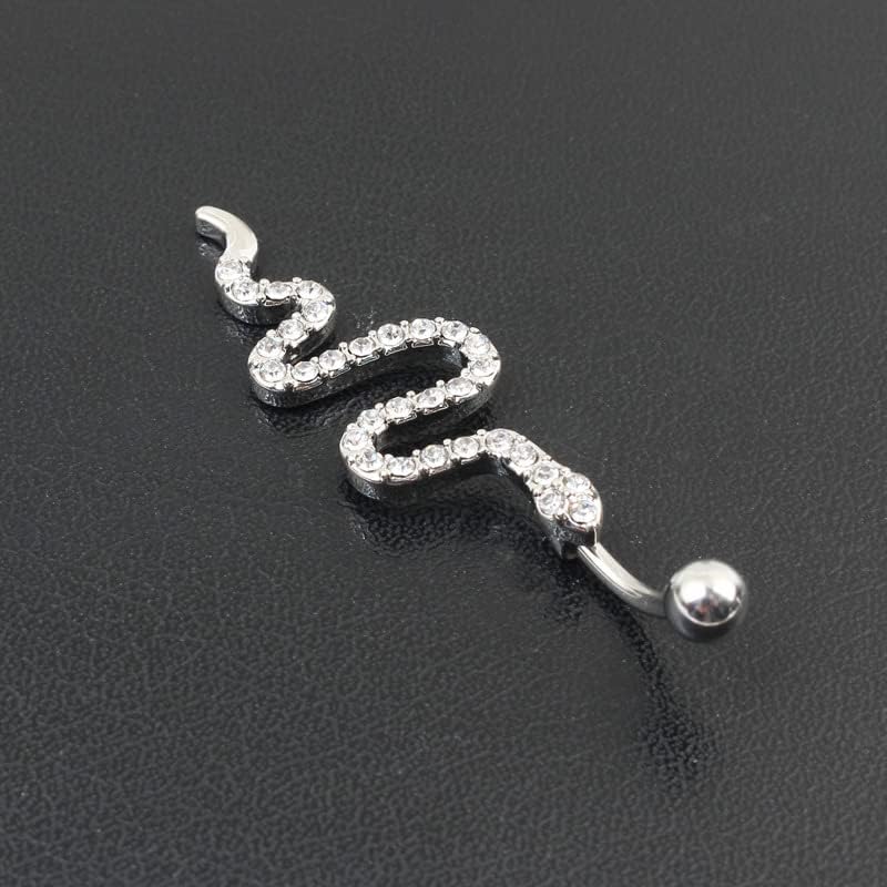 Belly Button Ring for Women Surgical Stainless Steel Dangle Belly Button Rings Sparkling Zircon Piercing Dangling Snake Navel Ring Piercing Jewelry for Women - 我的商店我的商店我的商店