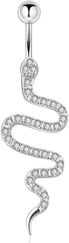 Belly Button Ring for Women Surgical Stainless Steel Dangle Belly Button Rings Sparkling Zircon Piercing Dangling Snake Navel Ring Piercing Jewelry for Women - 我的商店我的商店我的商店