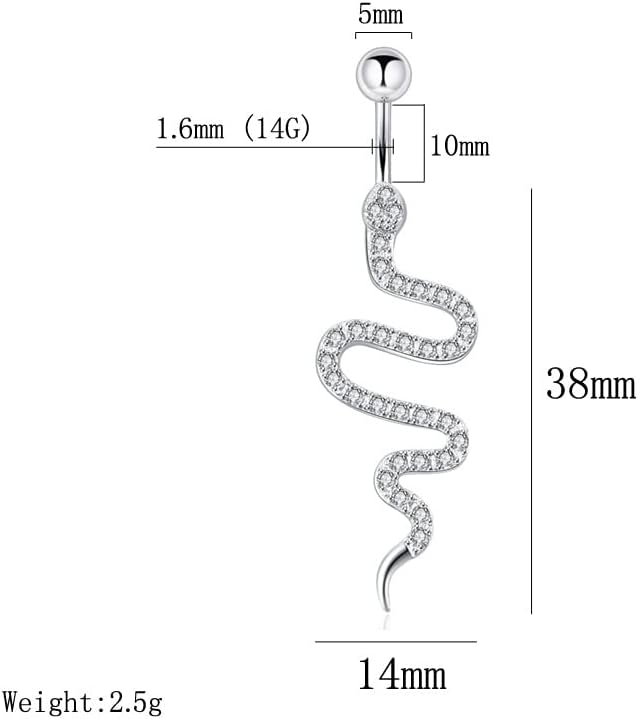 Belly Button Ring for Women Surgical Stainless Steel Dangle Belly Button Rings Sparkling Zircon Piercing Dangling Snake Navel Ring Piercing Jewelry for Women - 我的商店我的商店我的商店
