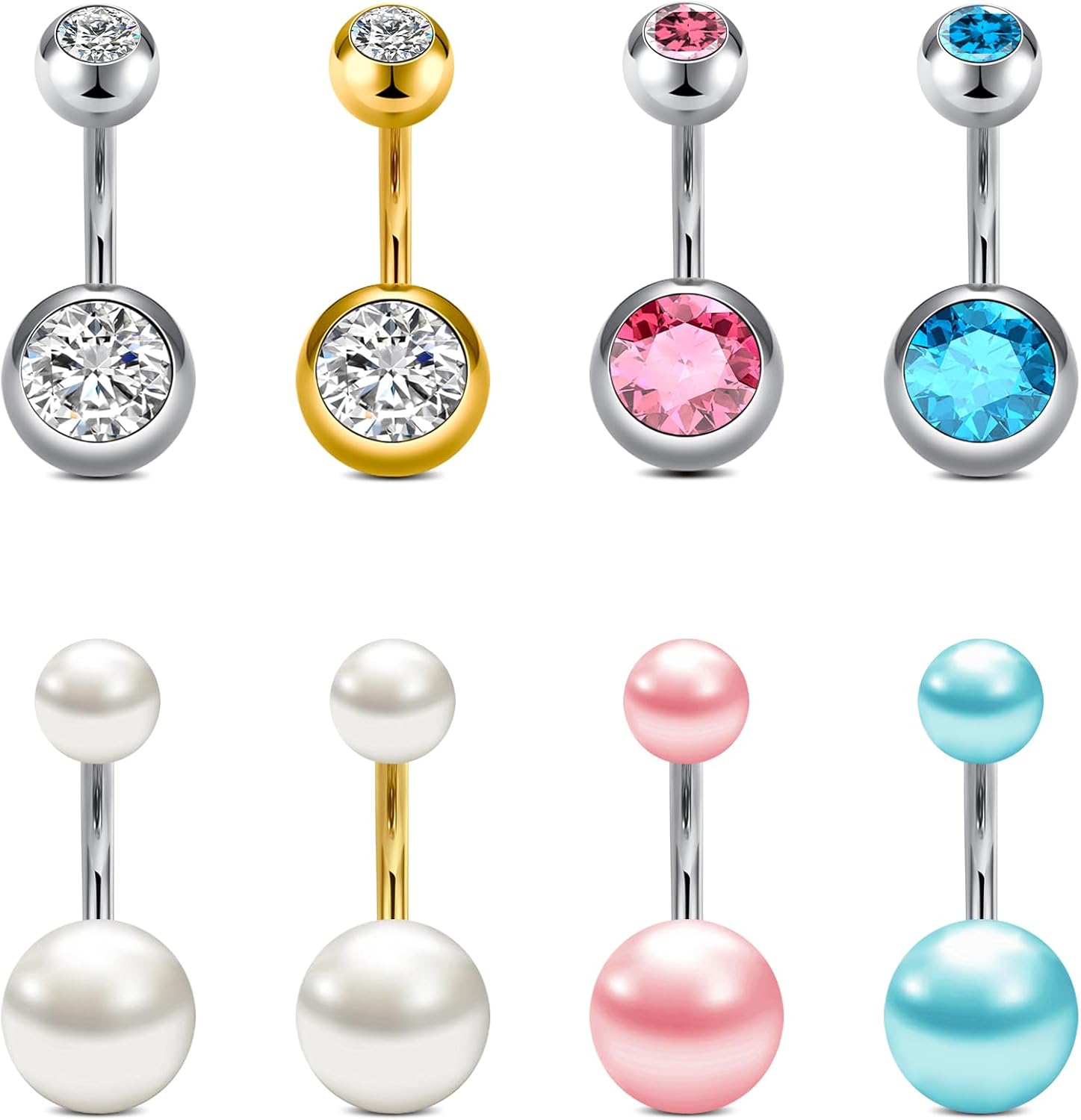 Belly Button Ring Surgical Steel Belly Rings for Women Hypoallergenic Belly Button Rings Clicker Belly Button Ring Belly Piercing Silver Rose Gold Pink Black Navel Rings for Women - 我的商店我的商店我的商店