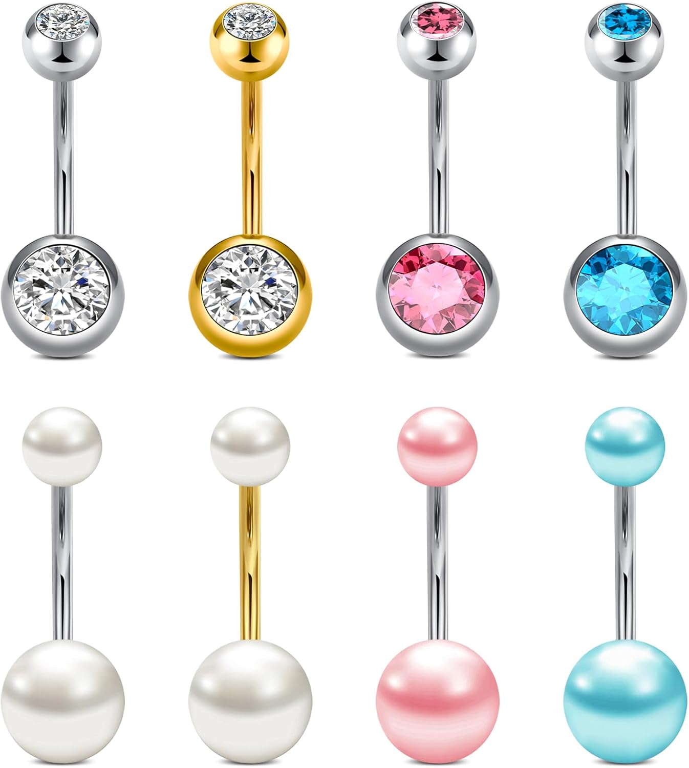 Belly Button Ring Surgical Steel Belly Rings for Women Hypoallergenic Belly Button Rings Clicker Belly Button Ring Belly Piercing Silver Rose Gold Pink Black Navel Rings for Women - 我的商店我的商店我的商店