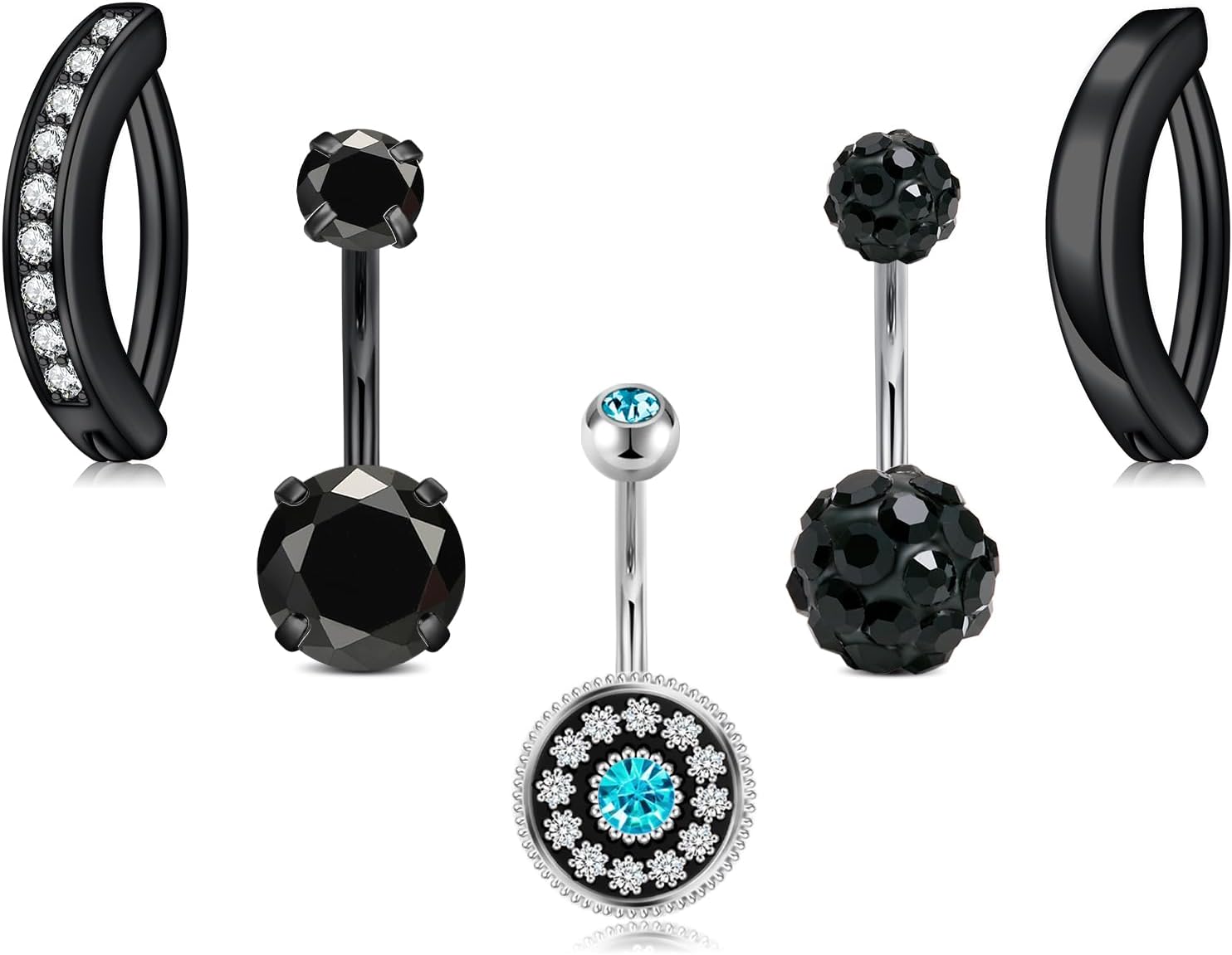 Belly Button Ring Surgical Steel Belly Rings for Women Hypoallergenic Belly Button Rings Clicker Belly Button Ring Belly Piercing Silver Rose Gold Pink Black Navel Rings for Women - 我的商店我的商店我的商店