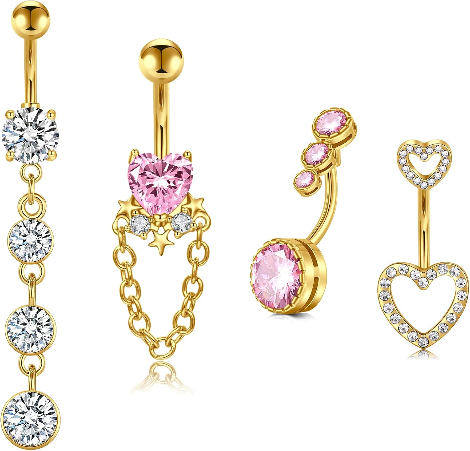 Belly Button Ring Surgical Steel Belly Rings for Women Hypoallergenic Belly Button Rings Clicker Belly Button Ring Belly Piercing Silver Rose Gold Pink Black Navel Rings for Women - 我的商店我的商店我的商店