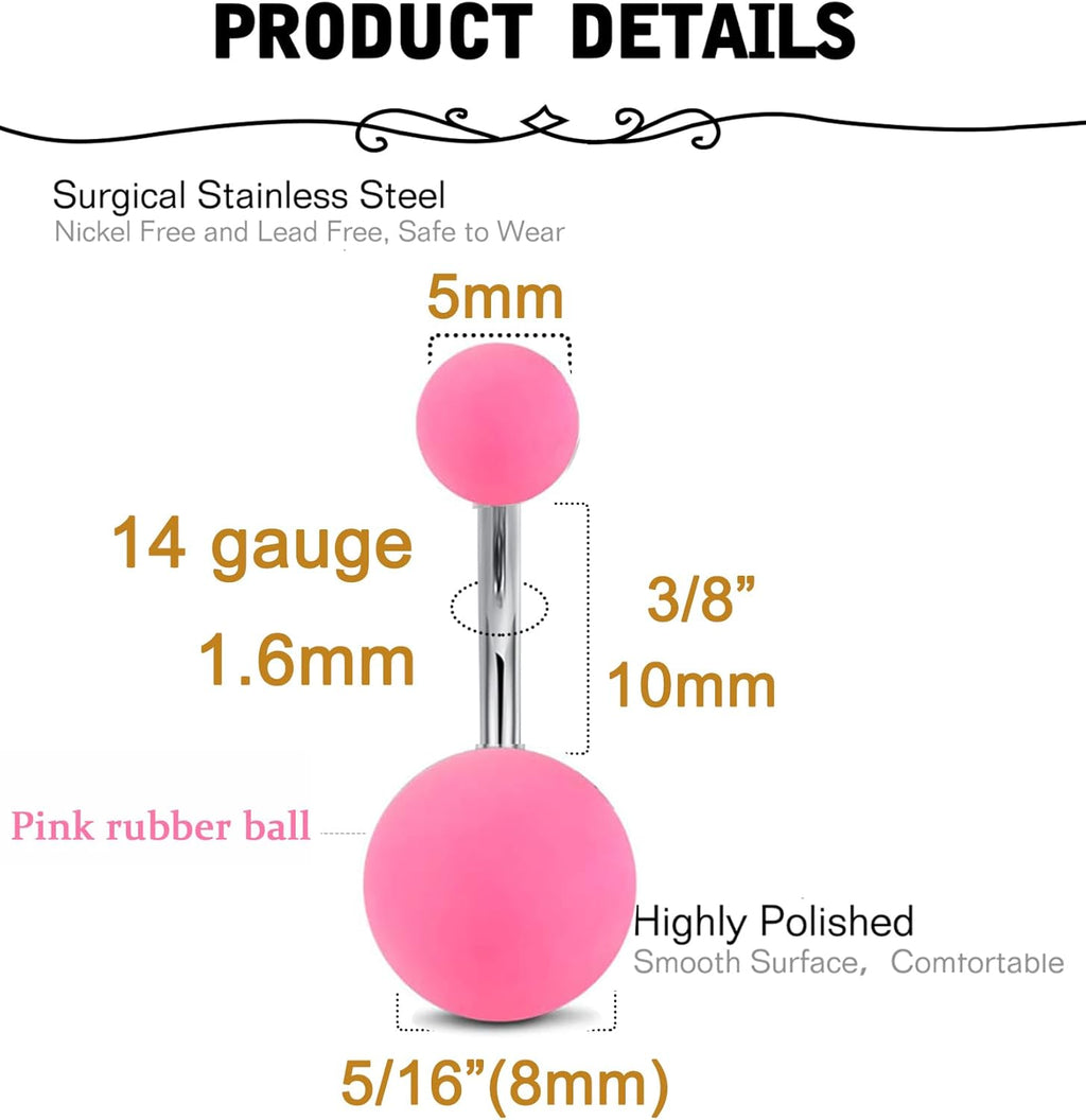 Belly Button Ring Surgical Steel Belly Rings for Women Hypoallergenic Belly Button Rings Clicker Belly Button Ring Belly Piercing Silver Rose Gold Pink Black Navel Rings for Women - 我的商店我的商店我的商店