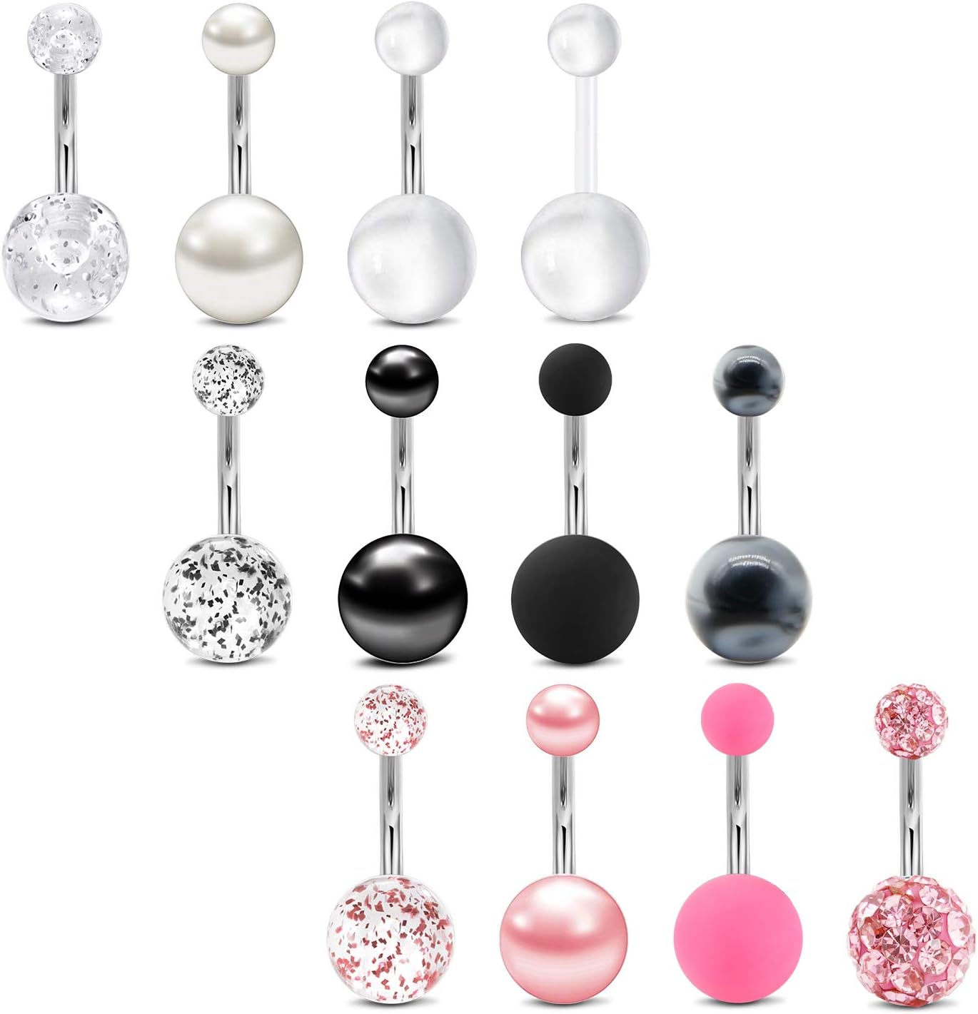 Belly Button Ring Surgical Steel Belly Rings for Women Hypoallergenic Belly Button Rings Clicker Belly Button Ring Belly Piercing Silver Rose Gold Pink Black Navel Rings for Women - 我的商店我的商店我的商店