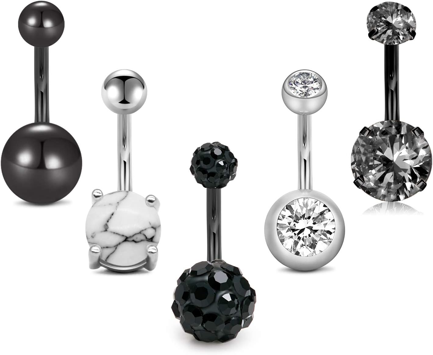 Belly Button Ring Surgical Steel Belly Rings for Women Hypoallergenic Belly Button Rings Clicker Belly Button Ring Belly Piercing Silver Rose Gold Pink Black Navel Rings for Women - 我的商店我的商店我的商店