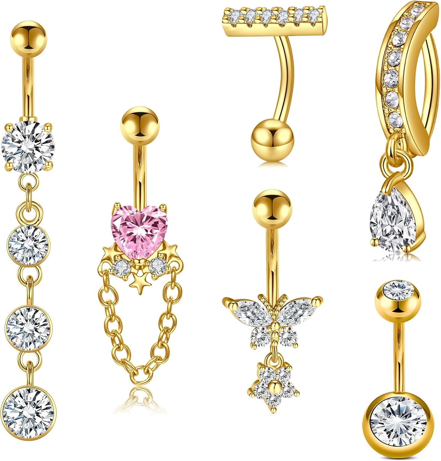 Belly Button Ring Surgical Steel Belly Rings for Women Hypoallergenic Belly Button Rings Clicker Belly Button Ring Belly Piercing Silver Rose Gold Pink Black Navel Rings for Women - 我的商店我的商店我的商店