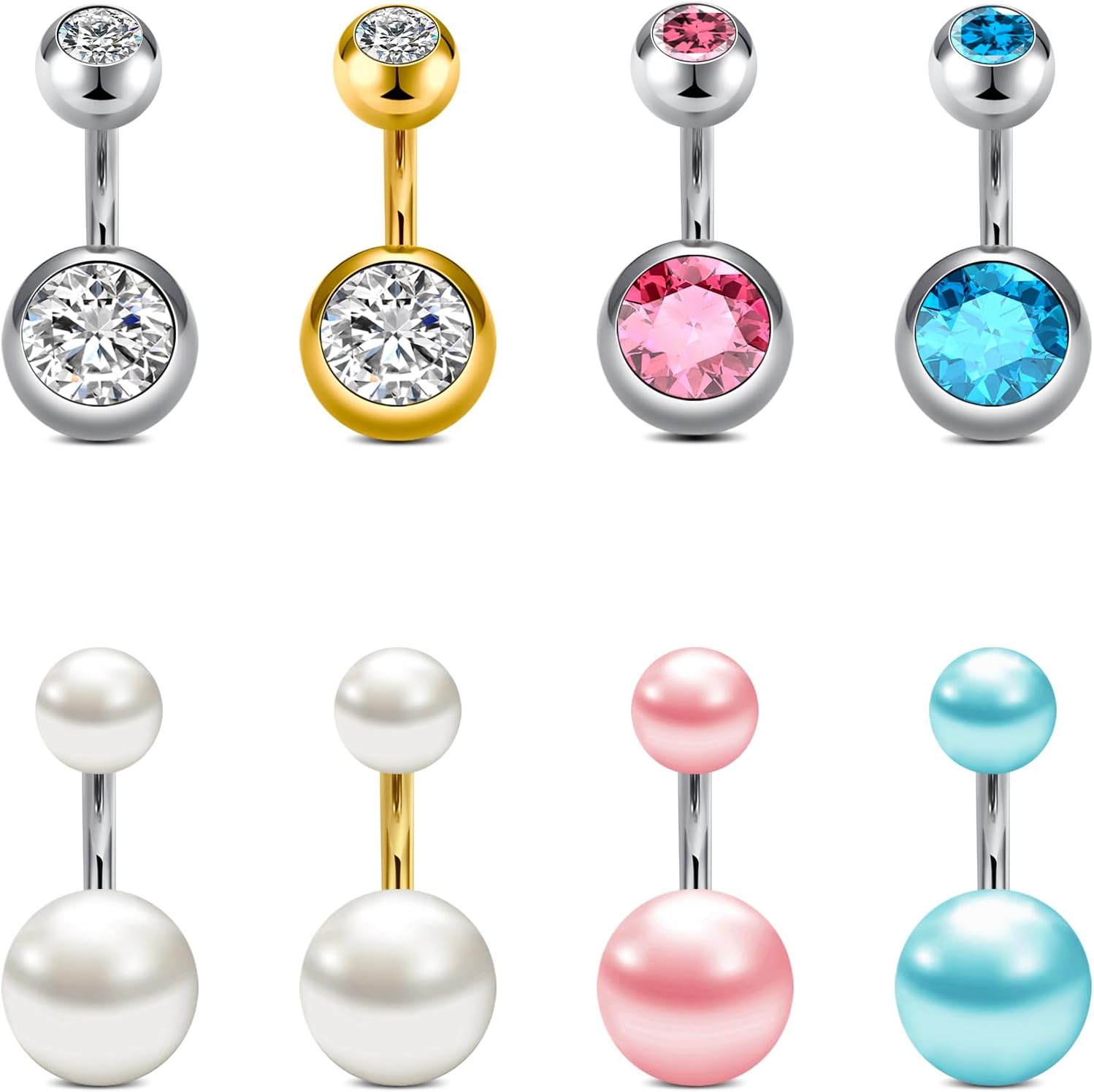 Belly Button Ring Surgical Steel Belly Rings for Women Hypoallergenic Belly Button Rings Clicker Belly Button Ring Belly Piercing Silver Rose Gold Pink Black Navel Rings for Women - 我的商店我的商店我的商店